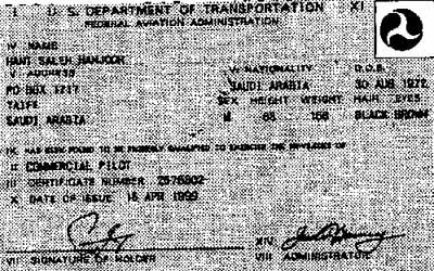 Copia del certificado de piloto comercial de Hanjour